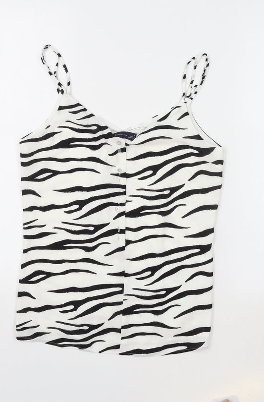 M&S Womens White Animal Print Polyester Camisole Tank Size 6 V-Neck - Zebra Print