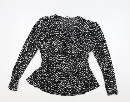 Marks and Spencer Womens Black Polka Dot Viscose Wrap Blouse Size 10 V-Neck