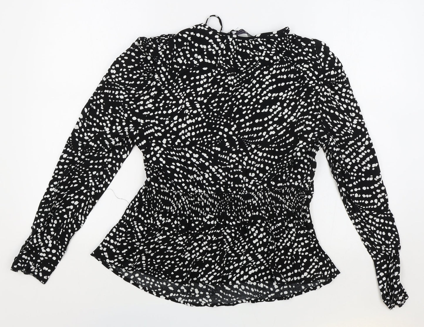 Marks and Spencer Womens Black Polka Dot Viscose Wrap Blouse Size 10 V-Neck