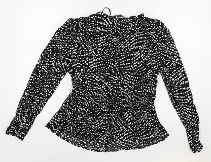 Marks and Spencer Womens Black Polka Dot Viscose Wrap Blouse Size 10 V-Neck
