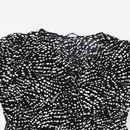 Marks and Spencer Womens Black Polka Dot Viscose Wrap Blouse Size 10 V-Neck