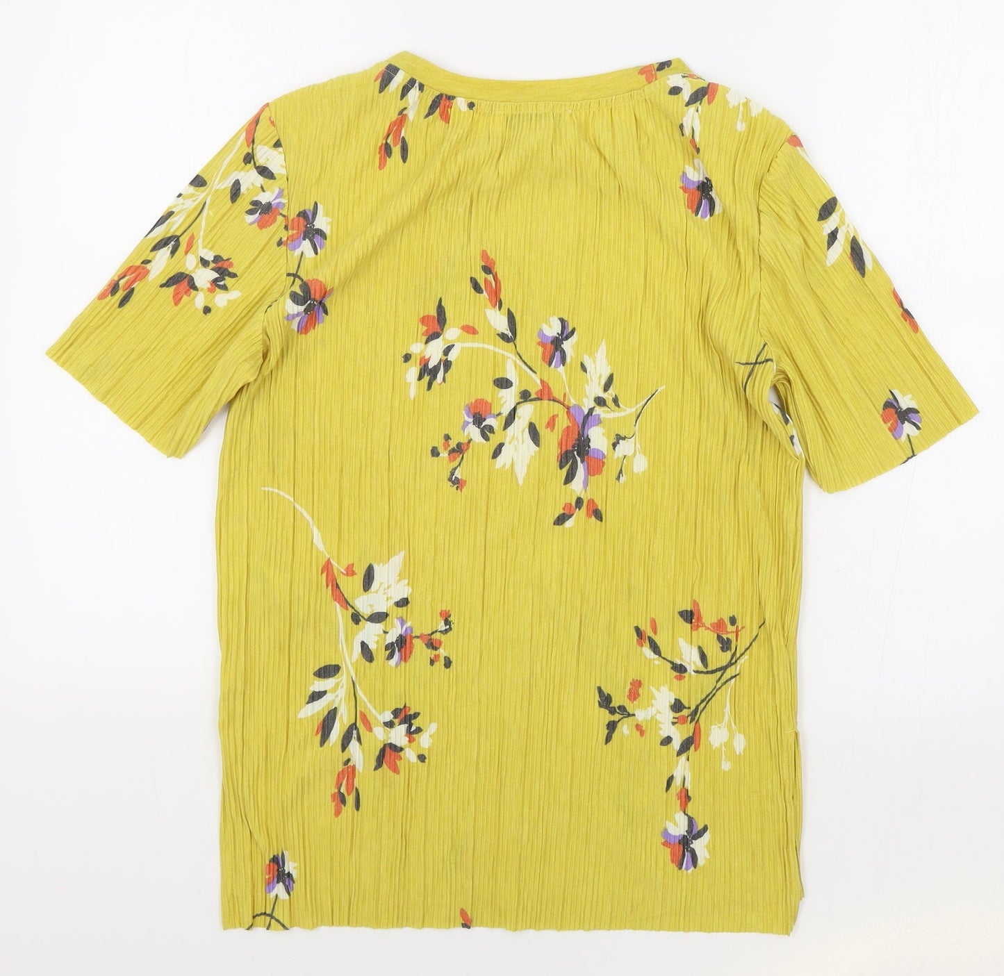 Autograph Womens Yellow Floral Polyester Basic T-Shirt Size 10 Round Neck
