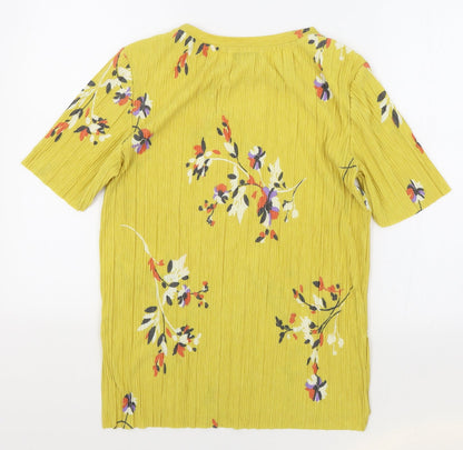 Autograph Womens Yellow Floral Polyester Basic T-Shirt Size 10 Round Neck