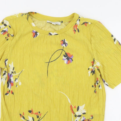 Autograph Womens Yellow Floral Polyester Basic T-Shirt Size 10 Round Neck