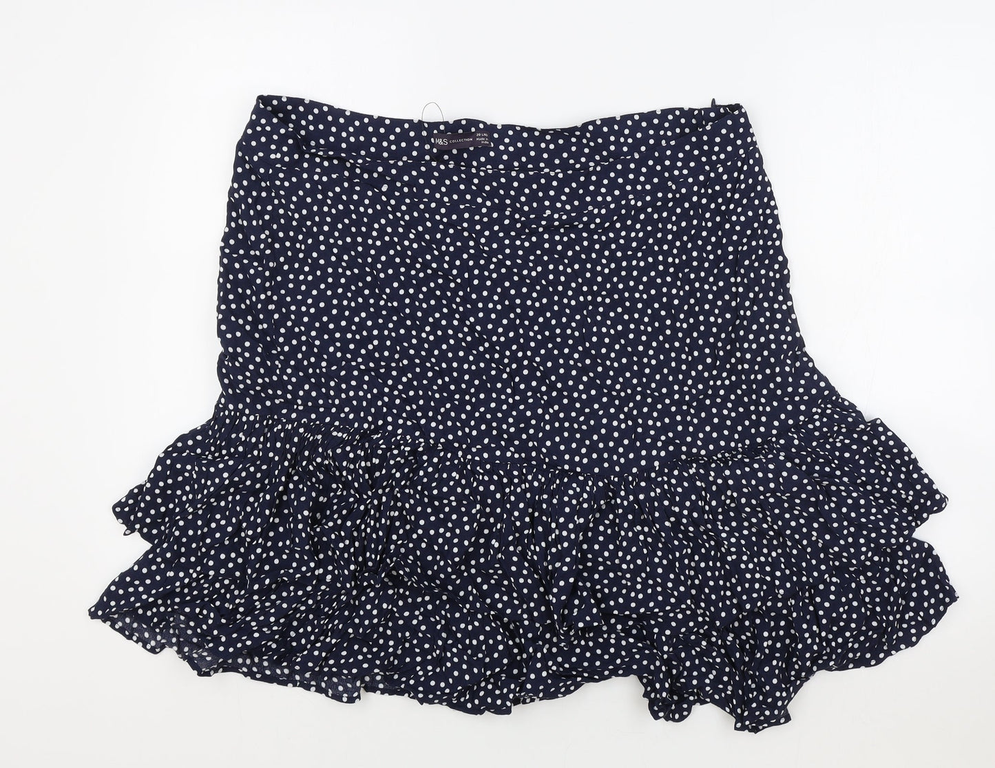 Marks and Spencer Womens Blue Polka Dot Viscose Flare Skirt Size 8 Zip