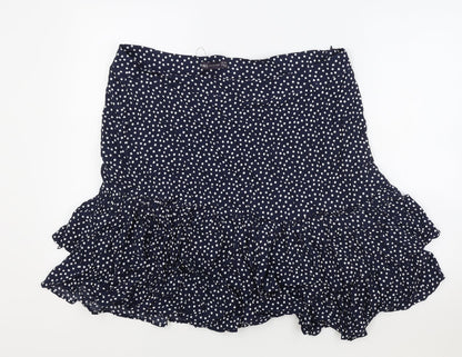Marks and Spencer Womens Blue Polka Dot Viscose Flare Skirt Size 8 Zip