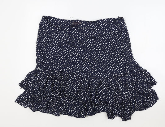 Marks and Spencer Womens Blue Polka Dot Viscose Flare Skirt Size 8 Zip