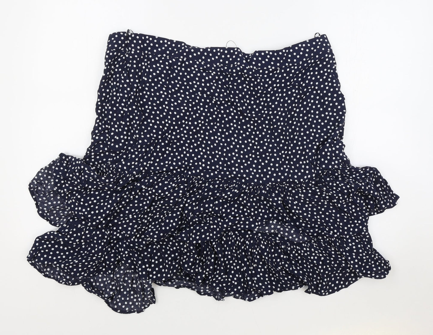 Marks and Spencer Womens Blue Polka Dot Viscose Flare Skirt Size 8 Zip