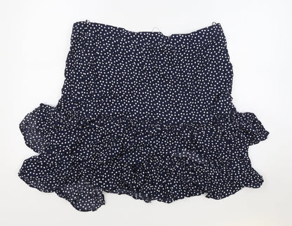Marks and Spencer Womens Blue Polka Dot Viscose Flare Skirt Size 8 Zip
