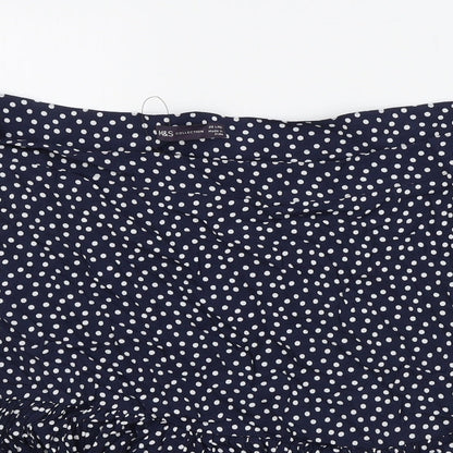 Marks and Spencer Womens Blue Polka Dot Viscose Flare Skirt Size 8 Zip