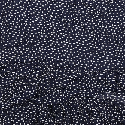 Marks and Spencer Womens Blue Polka Dot Viscose Flare Skirt Size 8 Zip