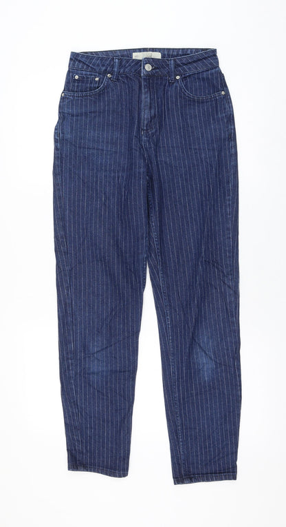 Topshop Womens Blue Striped Cotton Mom Jeans Size 26 in L32 in Regular Zip