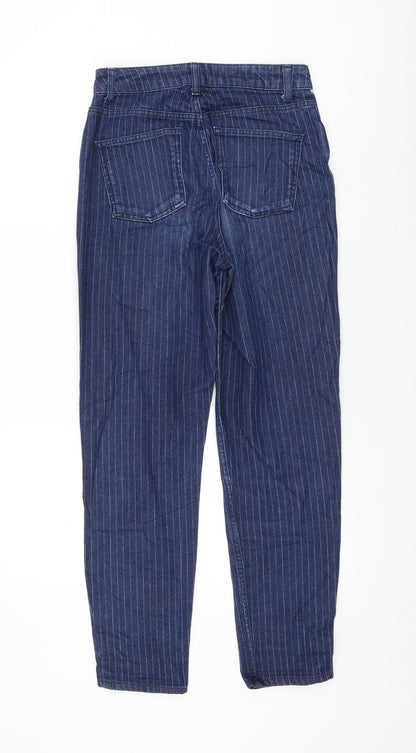 Topshop Womens Blue Striped Cotton Mom Jeans Size 26 in L32 in Regular Zip