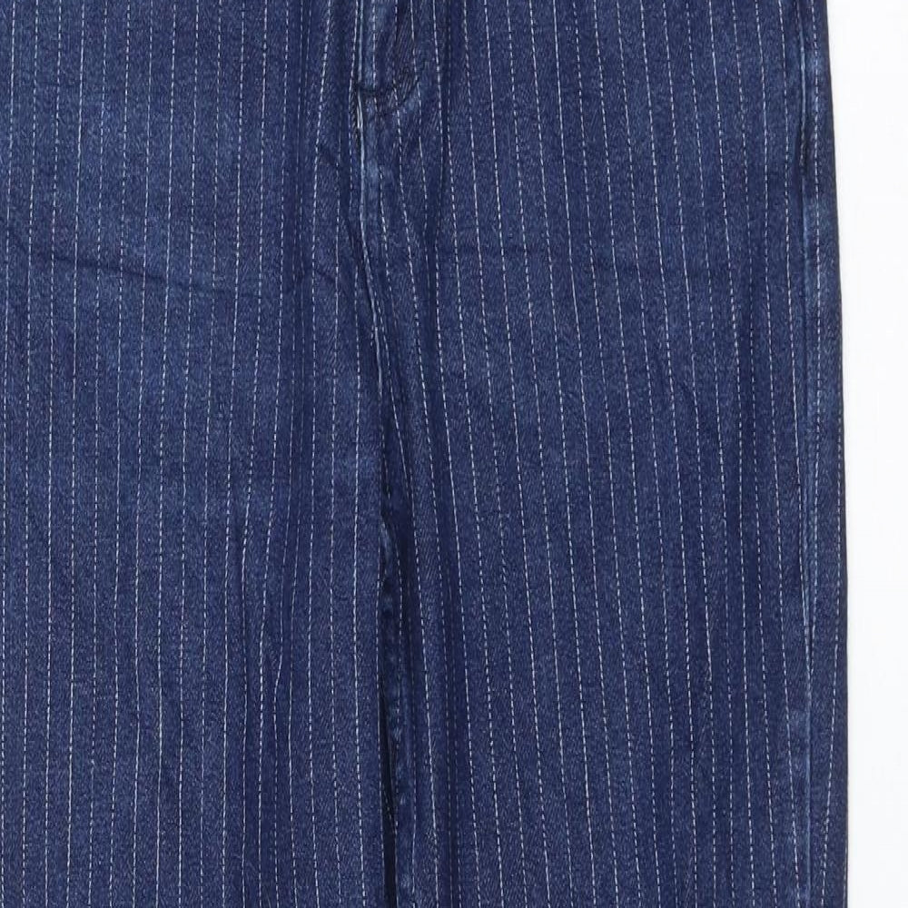Topshop Womens Blue Striped Cotton Mom Jeans Size 26 in L32 in Regular Zip