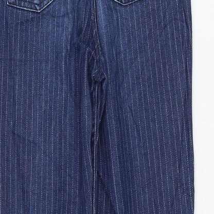 Topshop Womens Blue Striped Cotton Mom Jeans Size 26 in L32 in Regular Zip
