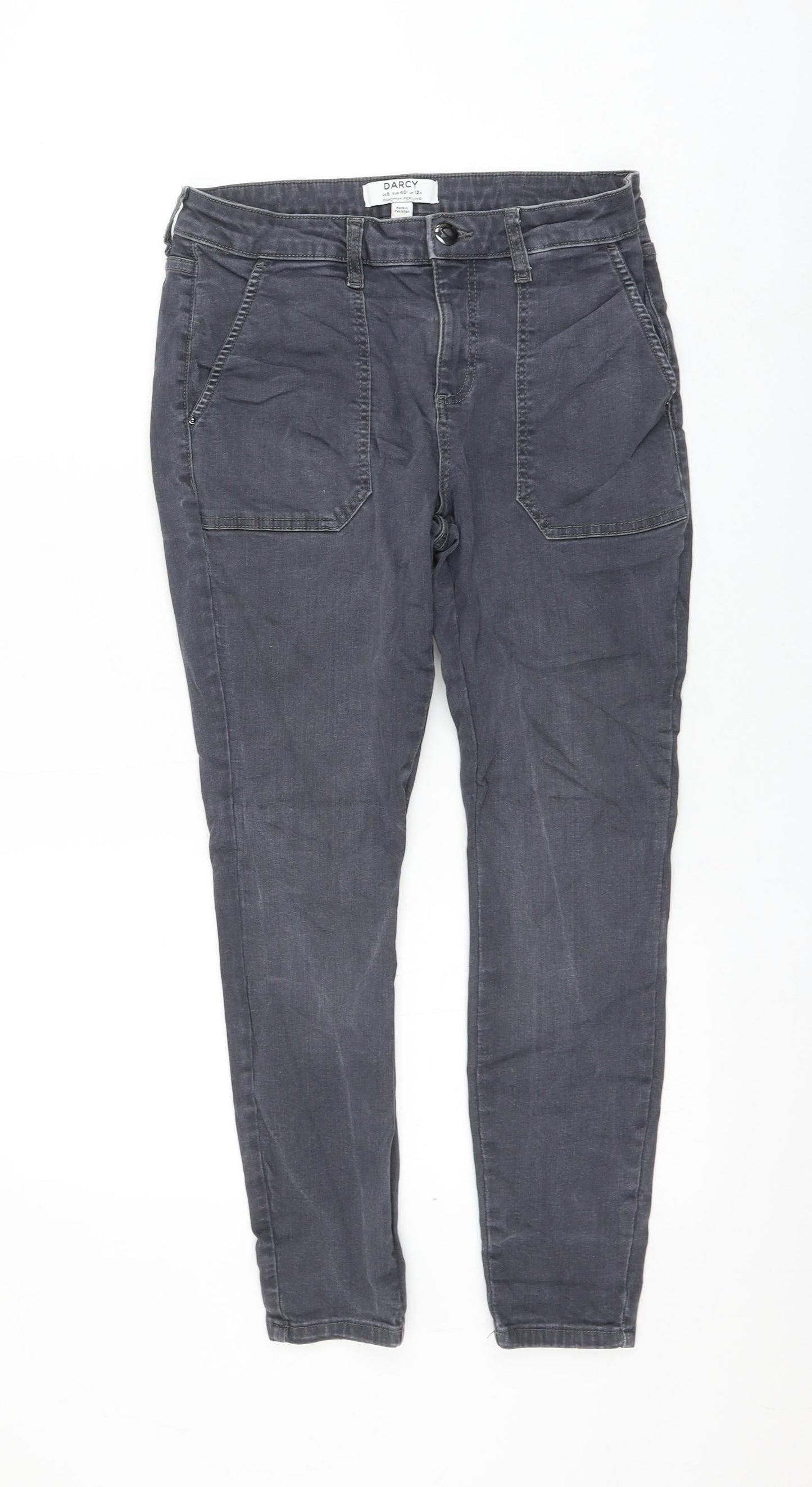 Dorothy Perkins Womens Grey Cotton Skinny Jeans Size 12 L26 in Regular Zip