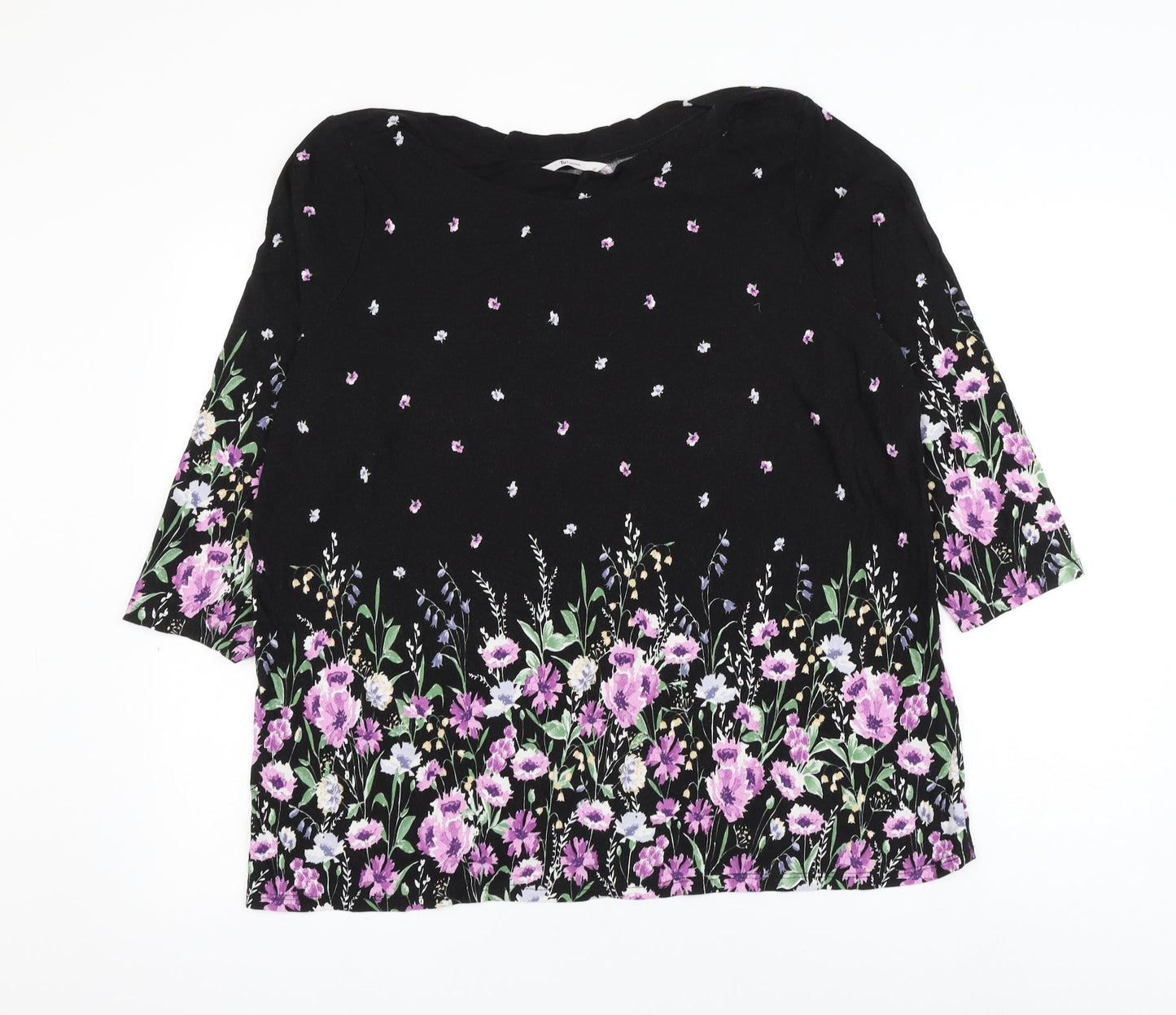 TU Womens Black Floral Viscose Basic Blouse Size 22 Boat Neck