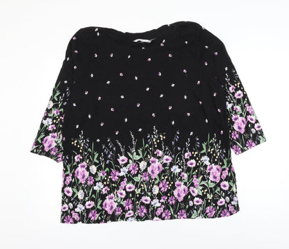 TU Womens Black Floral Viscose Basic Blouse Size 22 Boat Neck