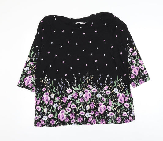 TU Womens Black Floral Viscose Basic Blouse Size 22 Boat Neck