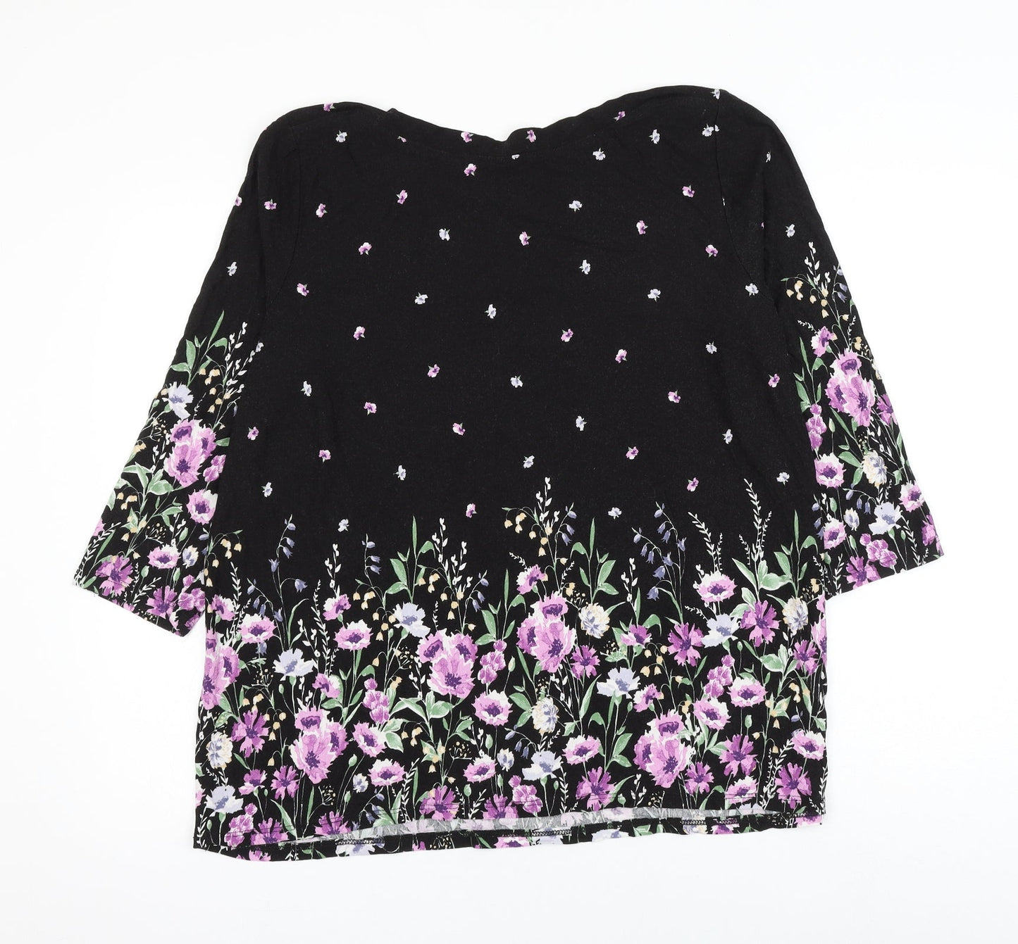 TU Womens Black Floral Viscose Basic Blouse Size 22 Boat Neck
