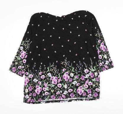 TU Womens Black Floral Viscose Basic Blouse Size 22 Boat Neck