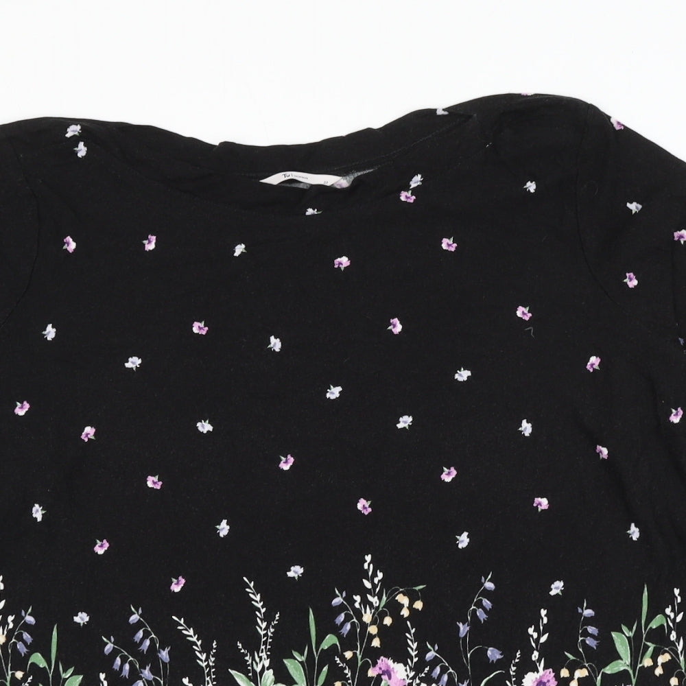 TU Womens Black Floral Viscose Basic Blouse Size 22 Boat Neck