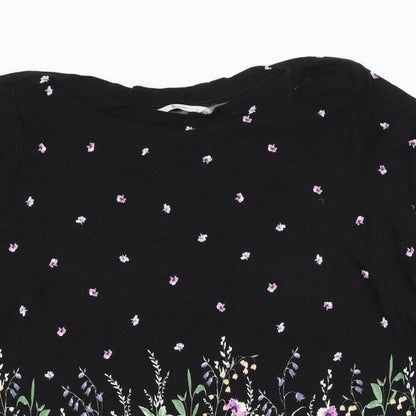 TU Womens Black Floral Viscose Basic Blouse Size 22 Boat Neck