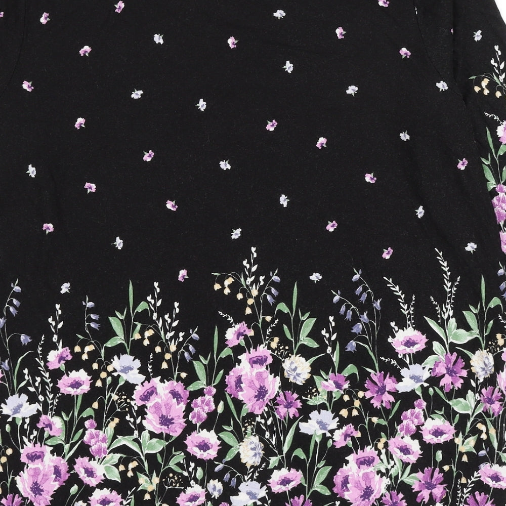 TU Womens Black Floral Viscose Basic Blouse Size 22 Boat Neck