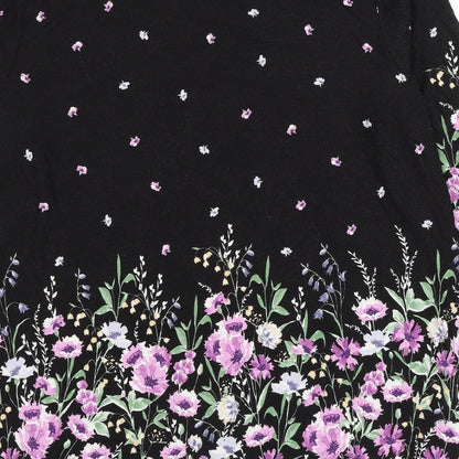 TU Womens Black Floral Viscose Basic Blouse Size 22 Boat Neck