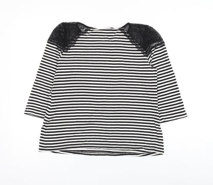Principles Womens Black Striped Viscose Basic Blouse Size 12 Round Neck - Lace Shoulder