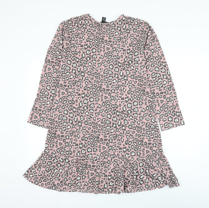 newloo Womens Pink Animal Print Polyester Jumper Dress Size 8 Round Neck Pullover - Leopard Print