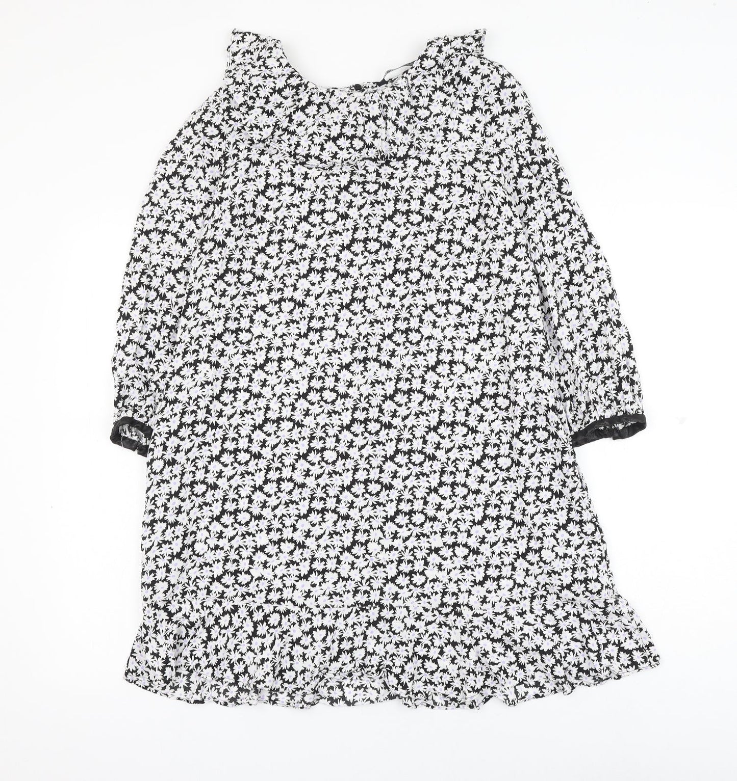 Zara Womens Black Floral Viscose Shift Size M Round Neck Button