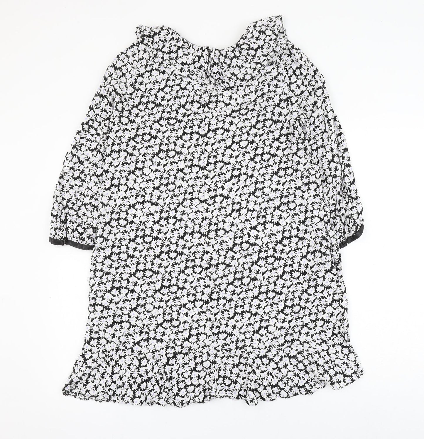 Zara Womens Black Floral Viscose Shift Size M Round Neck Button