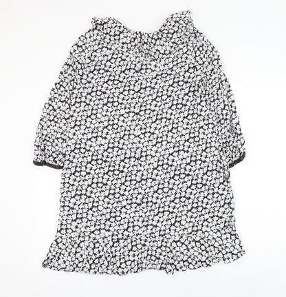 Zara Womens Black Floral Viscose Shift Size M Round Neck Button