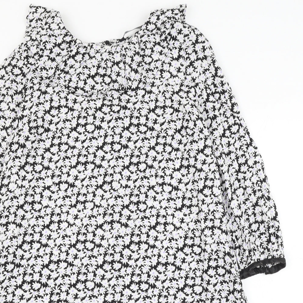 Zara Womens Black Floral Viscose Shift Size M Round Neck Button