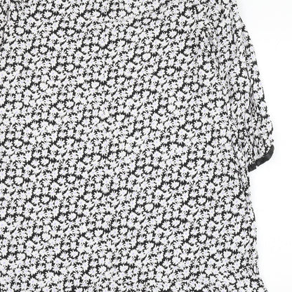 Zara Womens Black Floral Viscose Shift Size M Round Neck Button