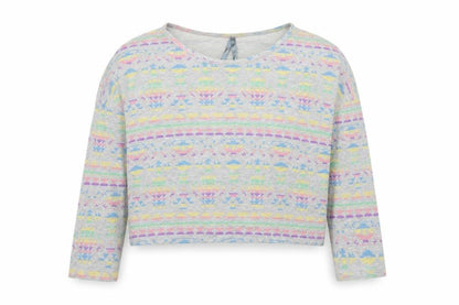 Influence Womens Grey Geometric Polyester Pullover Sweatshirt Size 14 Pullover - Cropped
