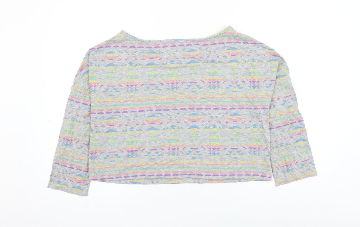 Influence Womens Grey Geometric Polyester Pullover Sweatshirt Size 14 Pullover - Cropped
