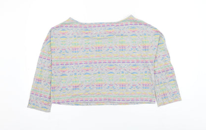 Influence Womens Grey Geometric Polyester Pullover Sweatshirt Size 14 Pullover - Cropped