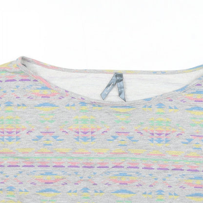 Influence Womens Grey Geometric Polyester Pullover Sweatshirt Size 14 Pullover - Cropped