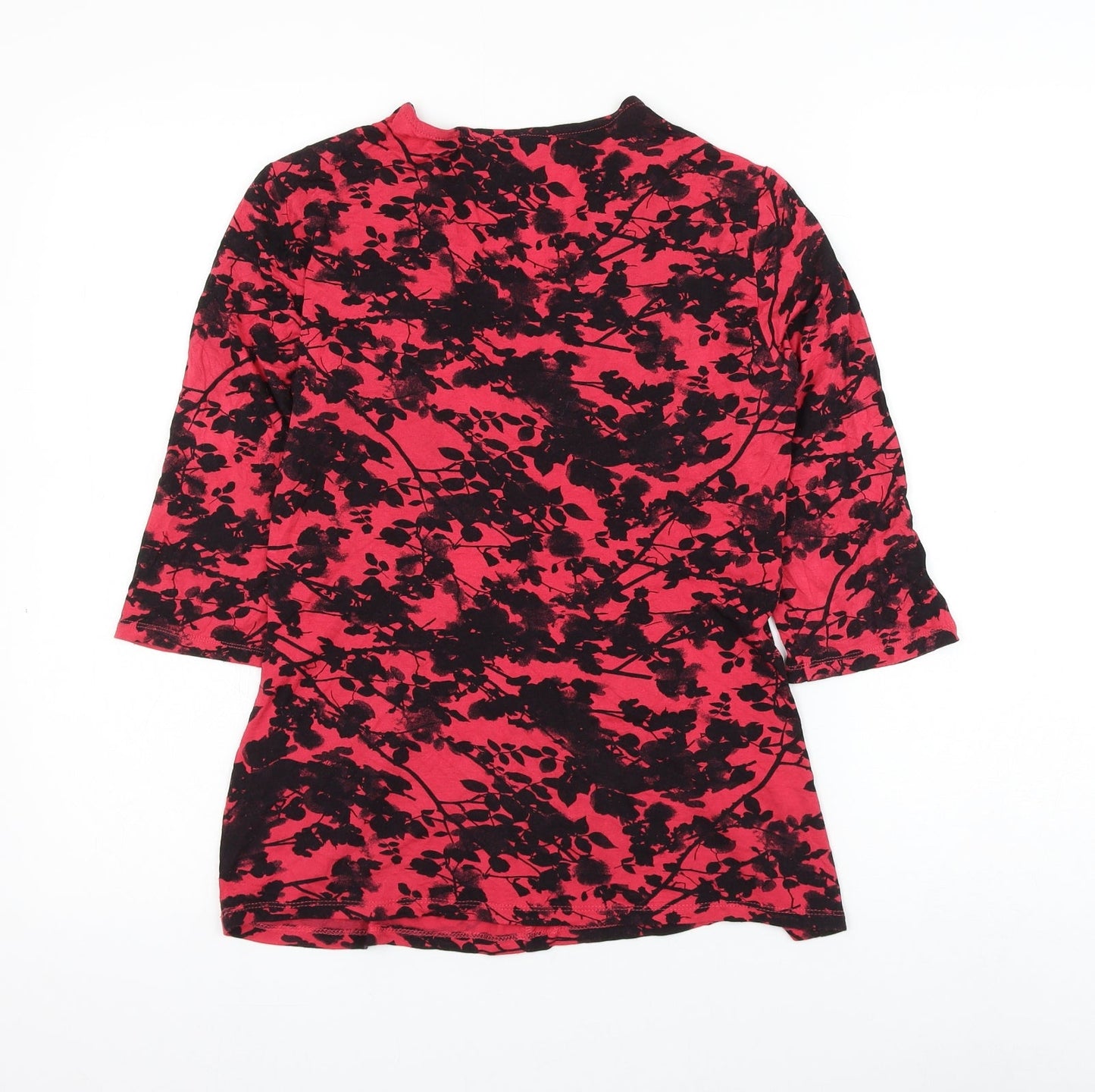 Billie & Blossum Womens Red Floral Viscose Basic Blouse Size 12 V-Neck - Knot Front