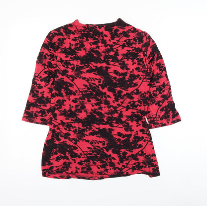 Billie & Blossum Womens Red Floral Viscose Basic Blouse Size 12 V-Neck - Knot Front