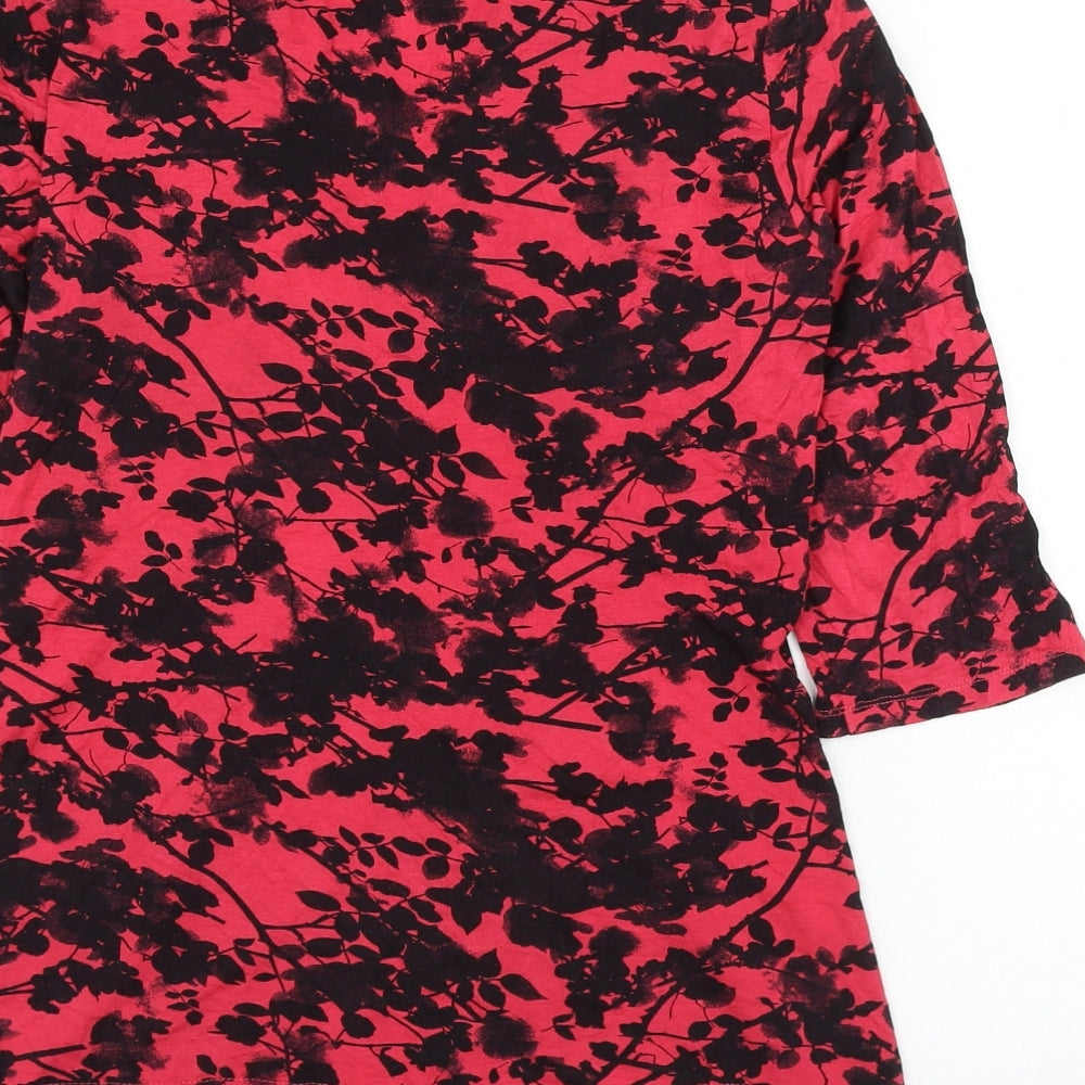 Billie & Blossum Womens Red Floral Viscose Basic Blouse Size 12 V-Neck - Knot Front