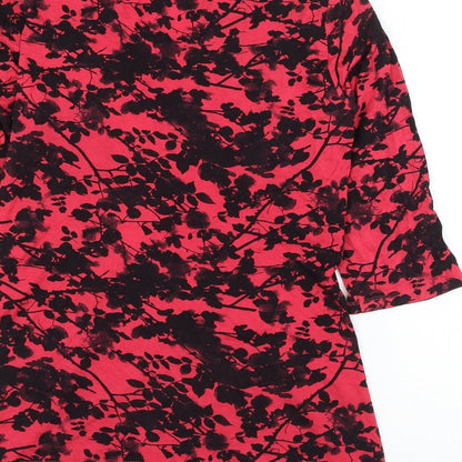 Billie & Blossum Womens Red Floral Viscose Basic Blouse Size 12 V-Neck - Knot Front