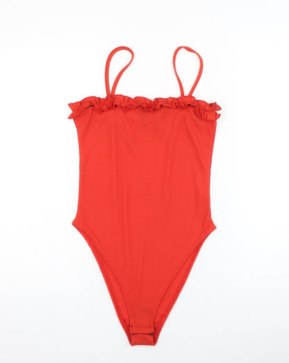 Boohoo Womens Red Polyester Bodysuit One-Piece Size 10 Snap