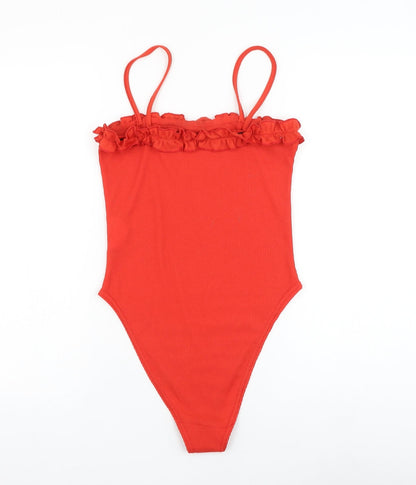Boohoo Womens Red Polyester Bodysuit One-Piece Size 10 Snap