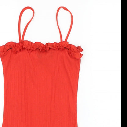 Boohoo Womens Red Polyester Bodysuit One-Piece Size 10 Snap