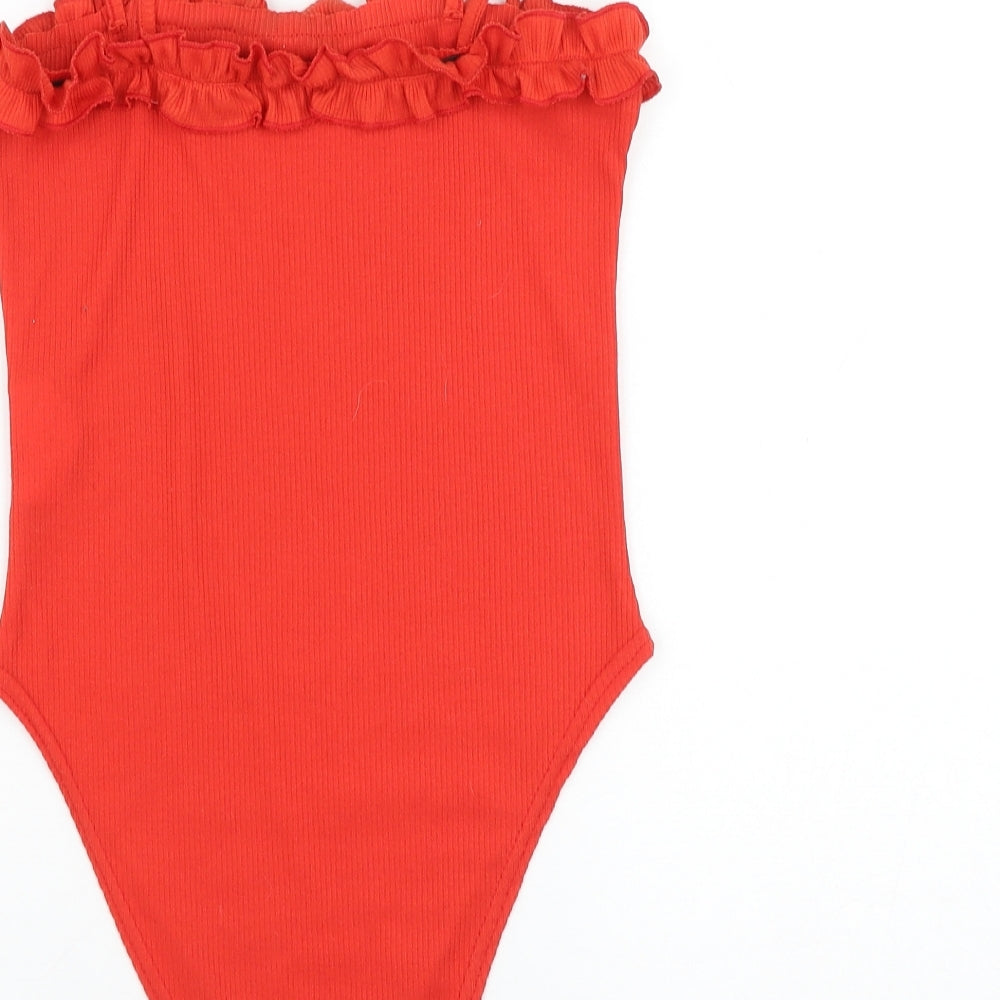 Boohoo Womens Red Polyester Bodysuit One-Piece Size 10 Snap