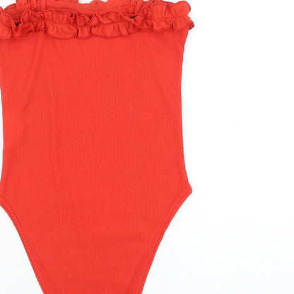 Boohoo Womens Red Polyester Bodysuit One-Piece Size 10 Snap