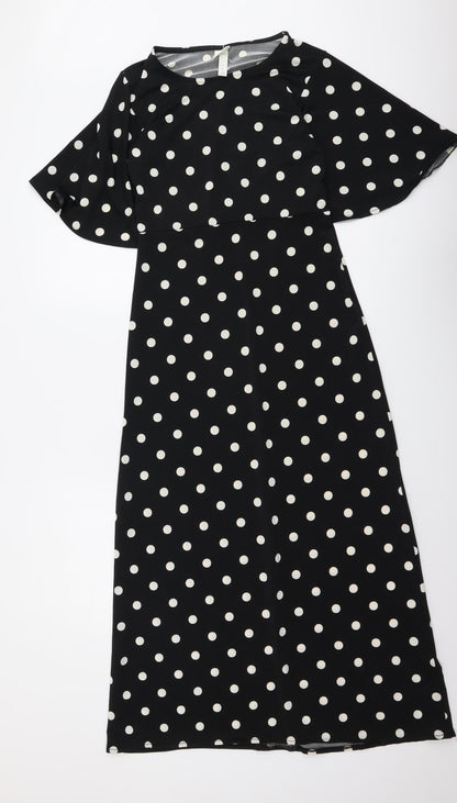 H&M Womens Black Polka Dot Polyester A-Line Size S Round Neck Pullover